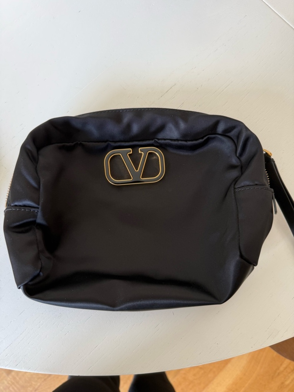 Valentino Black Nylon Toiletry/Cosmetic Pouch with Gold Logo